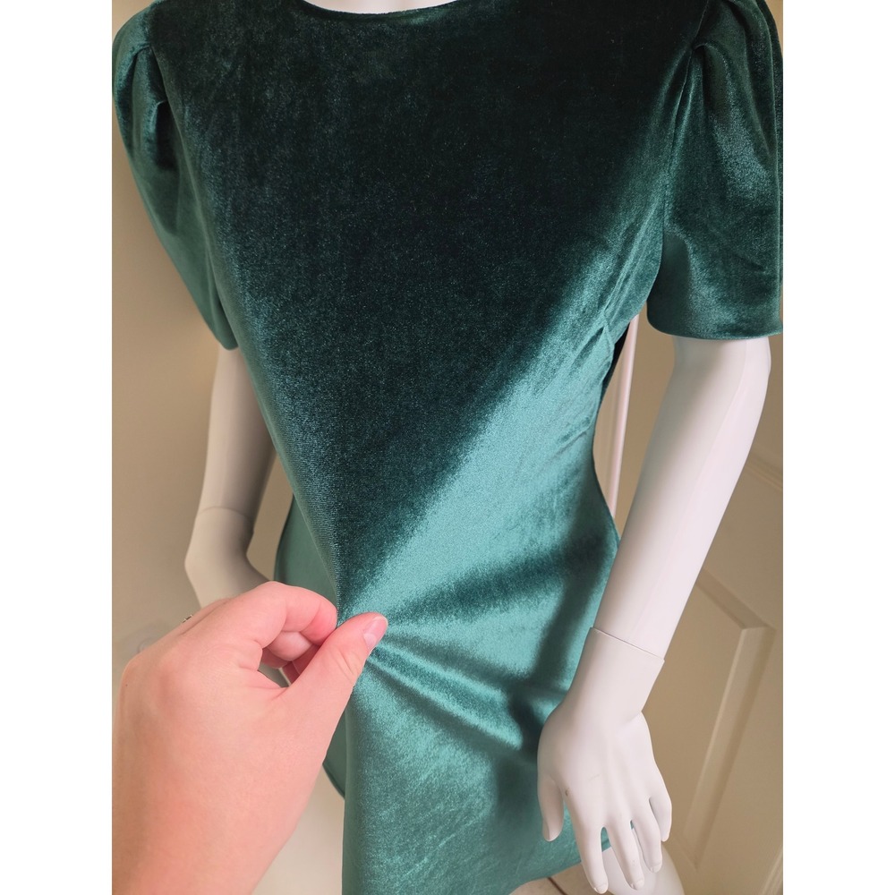 WAYF Emerald Green Velvet Puff Sleeve Mini Shift Dress Green Medium 90436WTJ-G15 - Picture 6 of 13